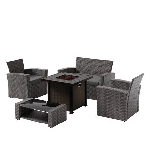 WestinTrends 4 Piece Conversation Outdoor Patio Sofa Set with Square Fire Pit Table - 1 of 4