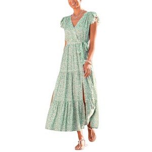Women's Flutter Sleeve Maxi Dress - LASCANA - 1 of 4