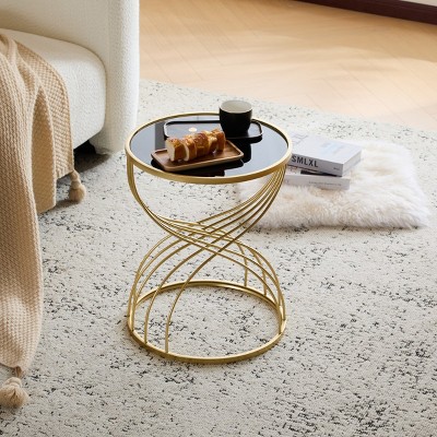Modern Indoor Side Table,Coffee Table With MIirror Tabletop And Metal Frame,Living Room Round Mirror Coffee Table-Coolbibila