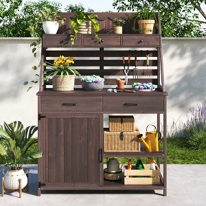 Christopher Knight Home Isolde Outdoor Fir Wood Potting Bench with 5 Drawers and Slatted Back Panel - 1 of 4