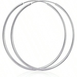 Sterling Silver Hoop Earrings, Polished Round Circle, Endless Style, Diameters 20 - 80mm. - 1 of 4