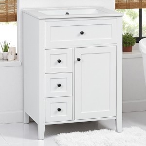 24" Bathroom Vanity with Sink, 3 Drawers and Adjustable Shelf Cabinet, Freestanding MDF and Rubberwood Cabinet,Storage Vanity - 1 of 4