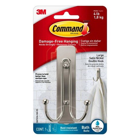 Command Bath Double Wall Hook Metal Satin : Target