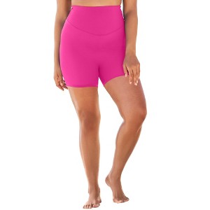 Swim 365 Women's Plus Size 360° Powermesh Swim Boy Short With Tummy Control - 1 of 2