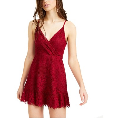Speechless Womens Lace Surplice Dress, Red, Medium