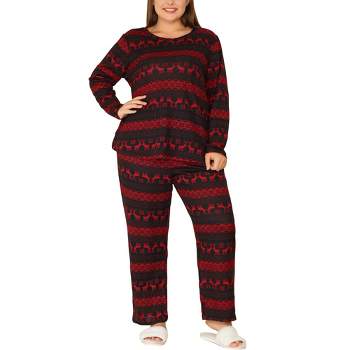 Agnes Orinda Women's Plus Size Winter 2 Piece Soft Long Sleeve Pajama Set