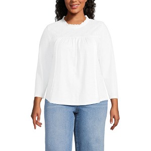 Lands' End Women's 3/4 Sleeve Cotton Slub Lace Trim Top - 1 of 4
