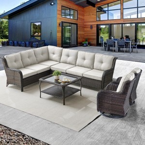Belord 5PCS Outdoor Sectional Patio Furniture Set with Swivel Chairs, All Weather Wicker L Shape Outdoor Sectional Sofa Outdoor Conversation Set - 1 of 4