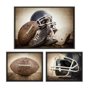 Kate & Laurel All Things Decor (Set of 3) Sylvie Vintage Football Gear and Helmet Framed Canvas Wall Art Set by Saint and Sailor Studios - 1 of 4