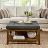 Tufted Linen Upholstery Square Ottoman Coffee Table with Open Storage Shelf,33.5" Multipurpose Footrest for Living Room-Baofuwish - 2 of 4