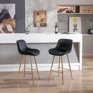 26" Velvet Fabric Counter Height Bar Stools Set of 2 with Chrome Footrest and Metal Legs for Kitchen, Dining, or Bar - 1 of 4