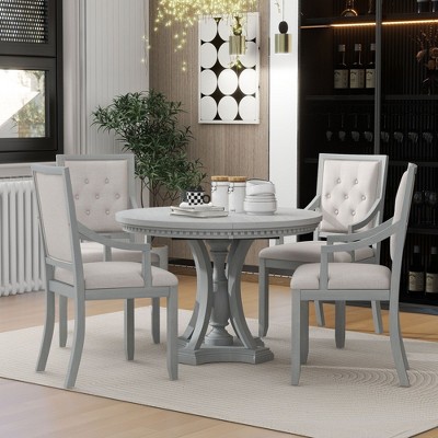 NicBex Round Dining Table Set for 4 Morden Extendable Kitchen Table with MDF Tabletop, 4 Upholstered Chairs for Dining Room