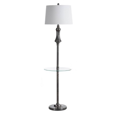 Logan Transitional Brushed Steel Floor Lamp with Glass Table & Fabric Shade Black/White - StyleCraft