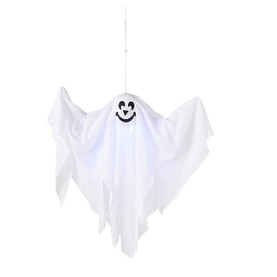 19-Inch White Light-Up Smiling Ghost Halloween Hanging Decoration