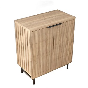 HomeRoots 35" Oak Wood Textured Door Accent Cabinet With Two Doors - 1 of 4