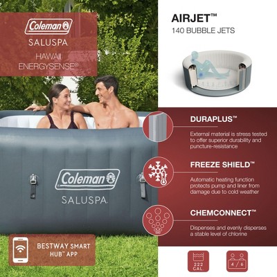Coleman Saluspa Hawaii Square Gray Inflatable Hot Tub with AirJets