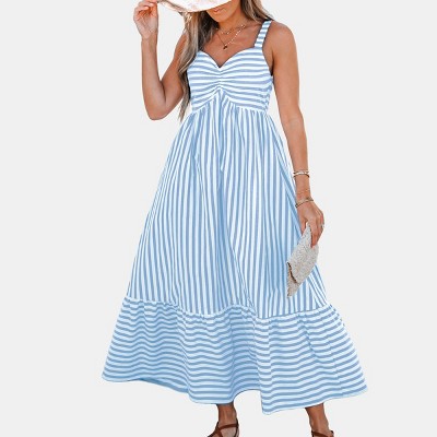 Women's Striped Ruched Maxi Dress -Cupshe