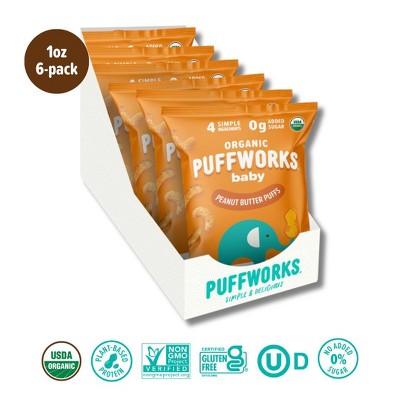 Puffworks baby Organic Peanut Butter Puffs - 1oz,6 ct