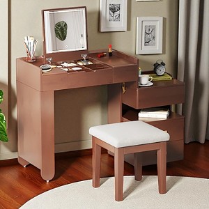 Multi-Functional Vanity Desk with Flip-Top Mirror, LED Lighting, 3-in-1 Dressing Table with Drawers and Side Cabinet for Bedroom - 1 of 4