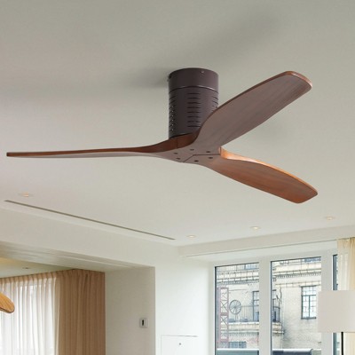 Sofucor 52 Inch Flush Mount Ceiling Fan with Remote Solid Wood 3 Blade Outdoor Indoor Modern Fan No Light for Bedroom Living Room Farmhouse Patio