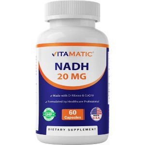 Vitamatic NADH 20mg with D-Ribose & CoQ10 – 60 Capsules, B-Nicotinamide Adenine Dinucleotide - 1 of 4