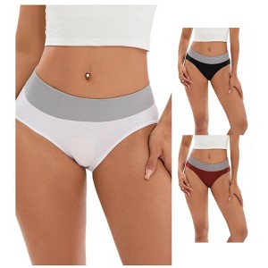 INSPIRE CHIC 3 Packs Women's Color-Block Panties No Trace Underwear Mid-Waisted Full Coverage Briefs - 1 of 4