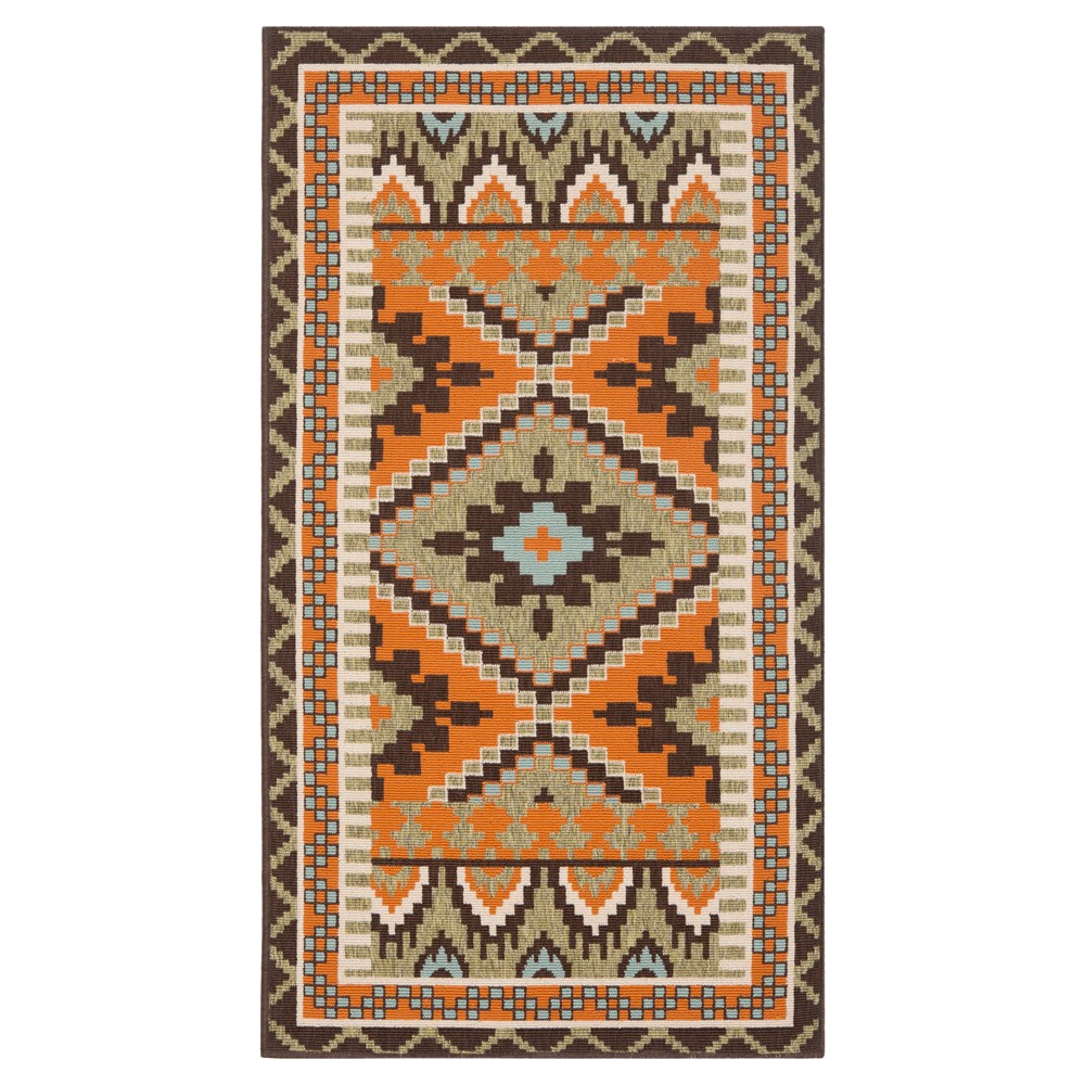 Saleem Indoor/Outdoor Accent Rug - Green/Terracotta (2'7inx5') - Safavieh