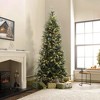 LuxenHome 7.5Ft Pre-Lit Green and Flocked Slim Artificial Christmas Tree with Metal Stand - 2 of 4