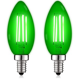 Luxrite E12 LED Filament Green Light Bulbs, 4.5W (40W Equivalent), Colored Glass Candelabra Bulb, UL Listed, E12 Base, Indoor Outdoor 2 Pack - 1 of 4