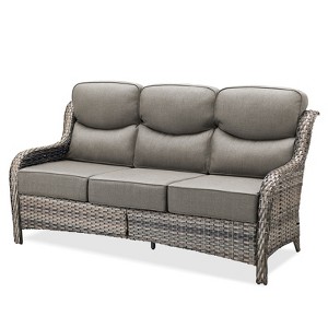 POCASSY 6" Thick Cushion High Back Outdoor Wicker Patio Sofa, All Weather Wicker Furniture 3-Seater Sofa Patio Couch for Porch - 1 of 4