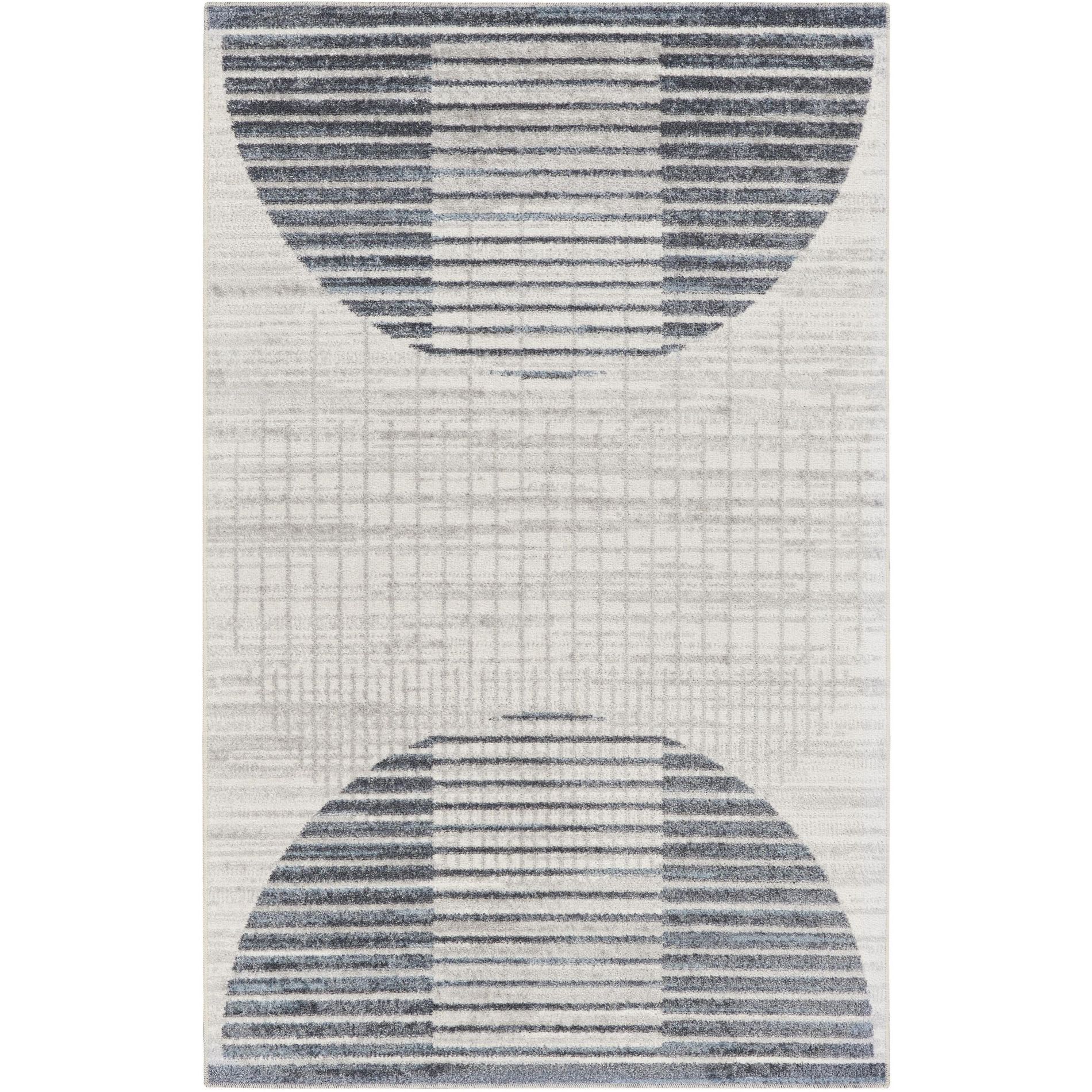 Nourison Astra Machine Washable 2'2" x 4' Ivory Blue Mid-Century Modern Indoor Flatweave Rug