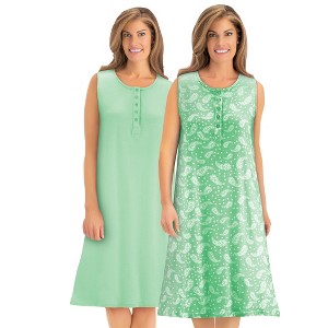 Collections Etc 2-Piece Button Front Paisley Cotton Knit Nightgowns - 1 of 4