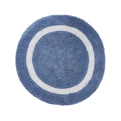 Hotel Collection Chic Minimalist 30" Round Blue & White Cotton Bath Rug