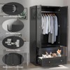 Buenhomino Wooden Armoire Wardrobe Closet, Wood Clothing Storage Cabinets with 2 Doors and 2 Drawers, Wardrobe Closet with Hanging Rod for Bedroom - 4 of 4