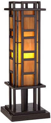 Robert Louis Tiffany Prairie Mission Accent Table Lamp 20" High Bronze Geometric Metal Amber Stained Glass for Bedroom Living Room Bedside Nightstand