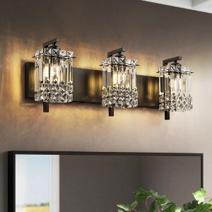 Rennnsan Havora 25" Hardwired 3 -Light Crystal Dimmable Contemporary Dimmable Vanity Light in Black & Brass & Chrome - 1 of 4