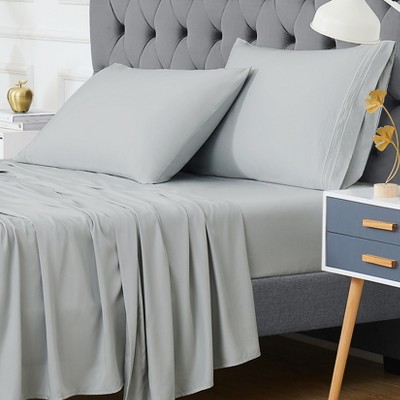 King Size 4 Piece Sheet Set, Bamboo Fiber Soft Comfy Breathable Bed Sheets Set Wrinkle-Free Hotel Bedding Bed Sheets Pillowcase Set with 16" Pockets