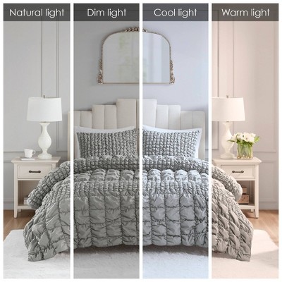 Gray Full Microfiber Ruched Comforter Set