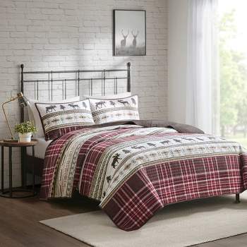 Woolrich 3pc Winter Valley Oversized Quilt Set Red/Brown