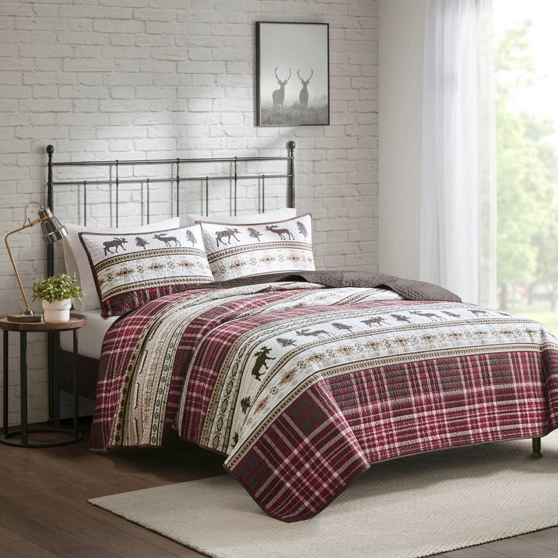 Woolrich 3pc Winter Valley Oversized Quilt Set Red/Brown, 1 of 13