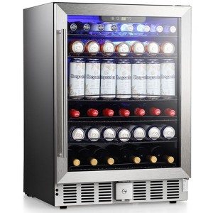 R.W.FLAME 5.1 Cu.Ft Beverage Fridge, 24 Inch, 166-Can, Low Noise, Glass Door, Stainless Steel, Efficient Cooling System with Safety Lock - 1 of 4