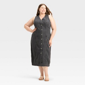 Women's Denim Button-Down Ankle Dress - Universal Thread™ - 1 of 3
