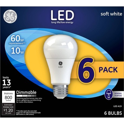 GE 6 pk 60W A19 LED Light Bulb White_1