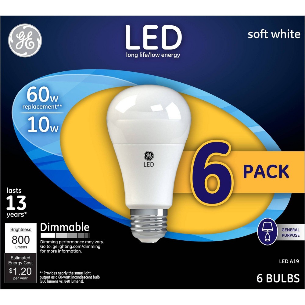 Photos - Light Bulb GE 6 pk 60W A19 LED  White