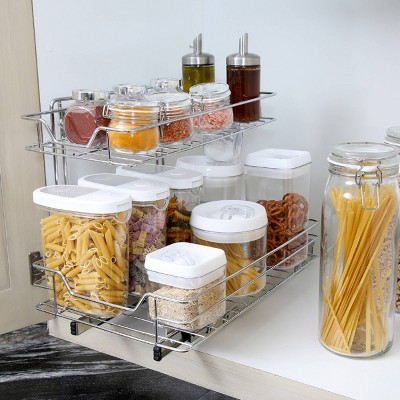 Chrome-Plated Steel 2-Tier Medium Pull-Out Cabinet Organizer