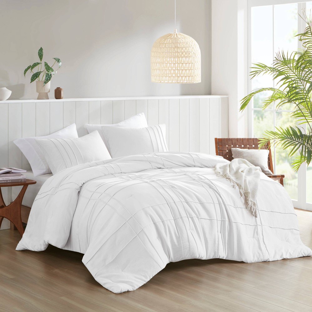 Photos - Bed Linen Full/Queen Porter Soft Washed Durable Pleated Comforter Set White - 510 De