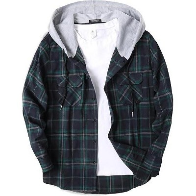COOFANDY Men's Plaid Hoodie Flannel Shirt Jacket Long Sleeve Casual Fashion Button Shirts