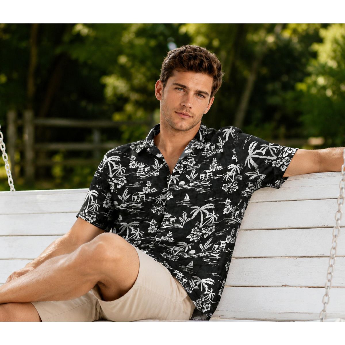 LA LEELA Men's Hawaiian Shirt Luau Vacation Summer 3X-Large Black Beach - thumbnail 4