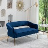 SEYNAR Modern 51'' Velvet Tufted Loveseat Open Back with Golden Metal Legs - 2 of 4