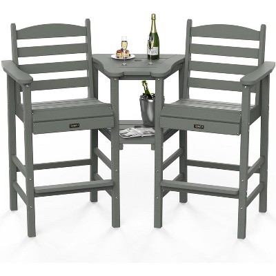 VINGLI Tall Adirondack Chairs Set of 2 with Removable Trays, HDPE All Weather Outdoor Bar Stools Heavy Duty Poly Deck Chairs for Pool Balcony